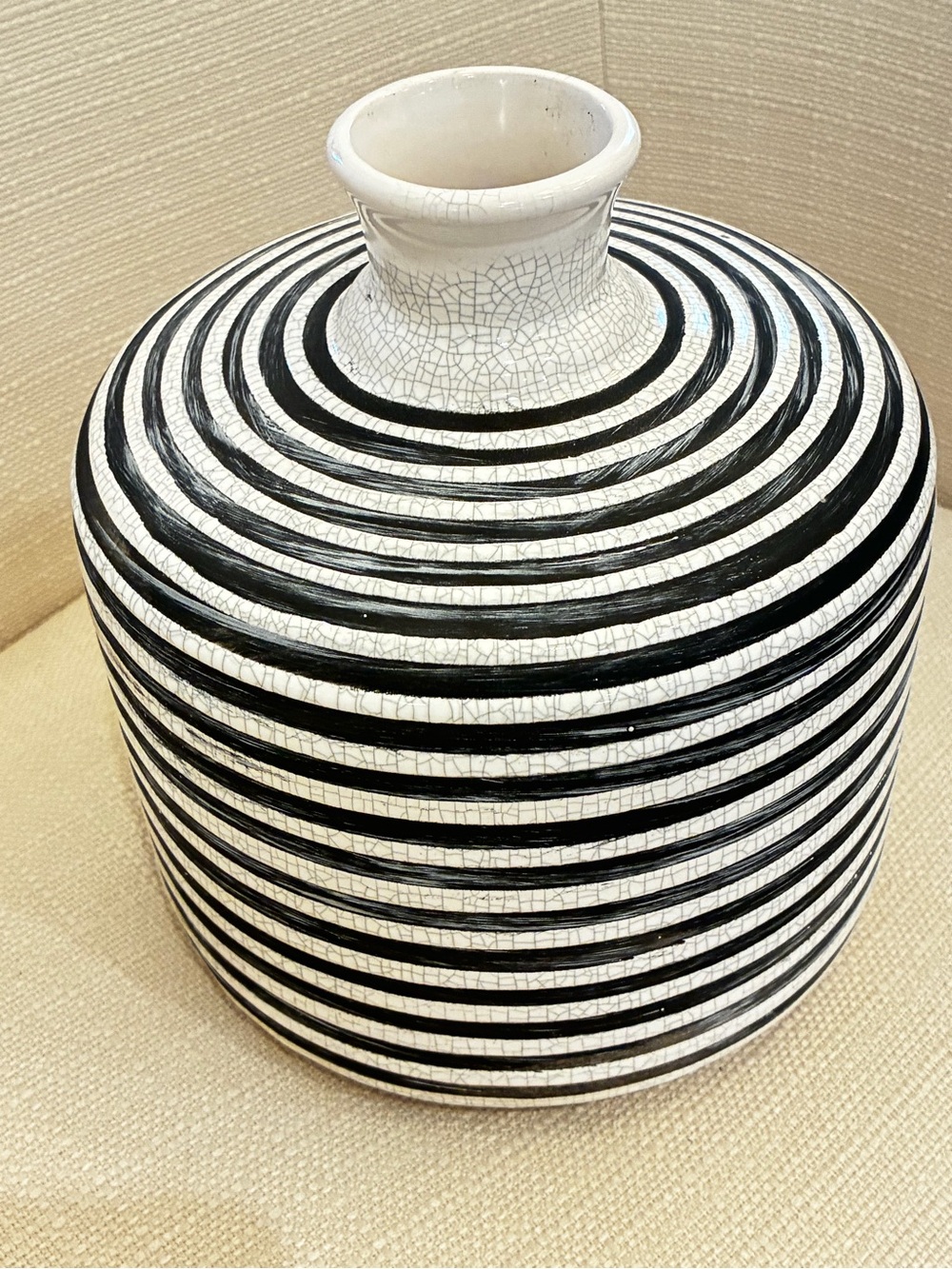 Grey & White Striped Ceramic Vase